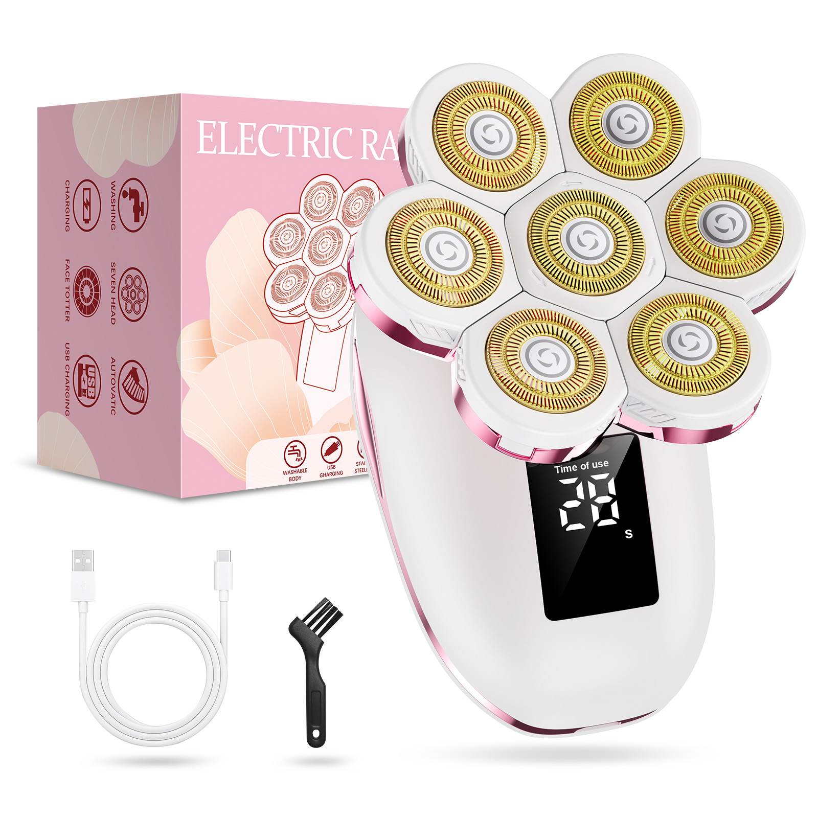 KVYESR Electric Razors for Women, 7D Floating Head Cordless Shaver, Wet/Dry Painless Hair Remover with Detachable Head, Waterproof for Face, Legs, Underarm, Ideal Gift