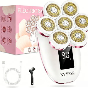 KVYESR Electric Razors for Women, 7D Floating Head Cordless Shaver, Wet/Dry Painless Hair Remover with Detachable Head, Waterproof for Face, Legs, Underarm, Ideal Gift