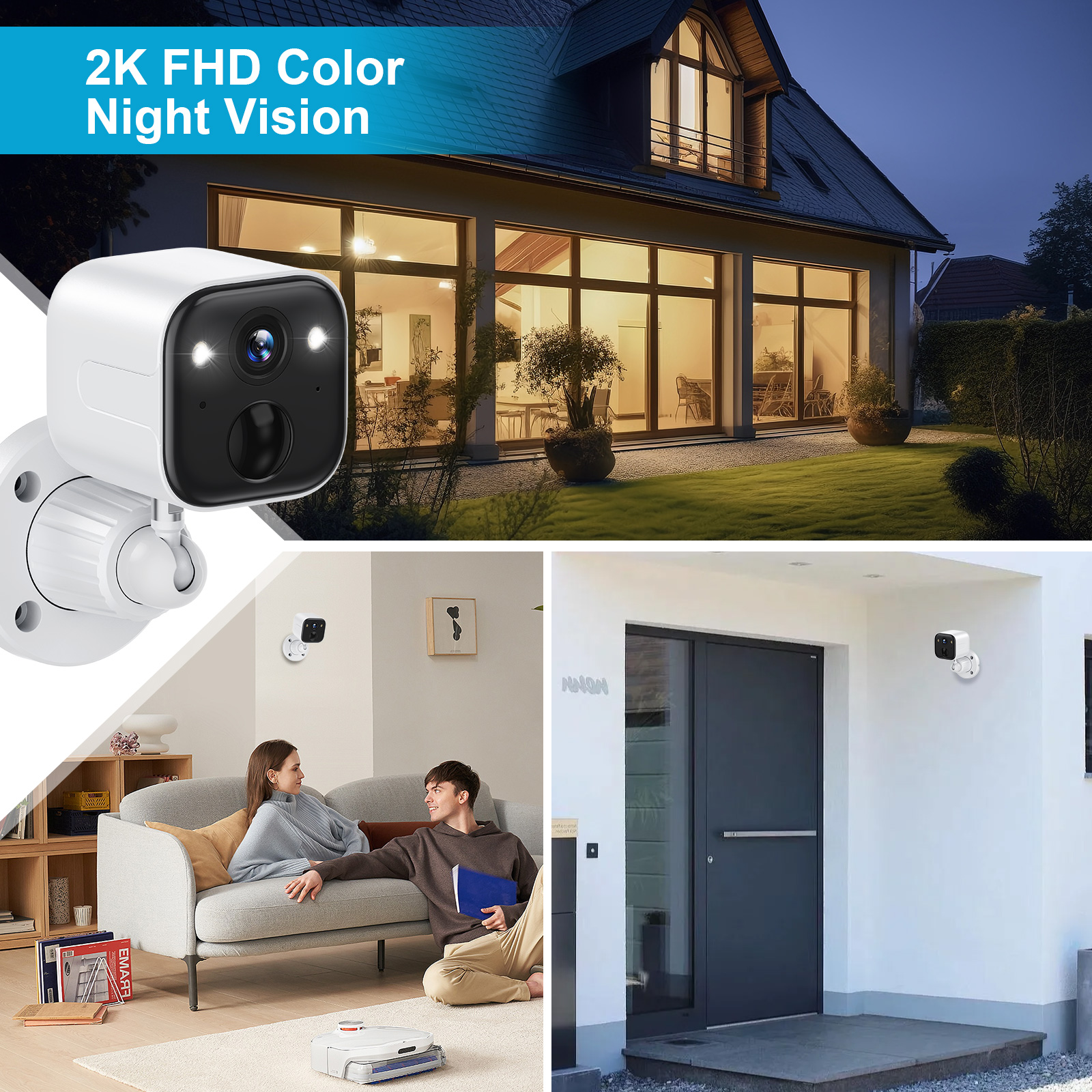 Security Cameras Wireless Outdoor, Battery Powered WiFi Camera for Home Security, 2K Color Night Vision, AI Motion Detection, IP65 Waterproof, 2-Way Audio, Spotlight & Siren, Cloud/SD Storage - 图片 3