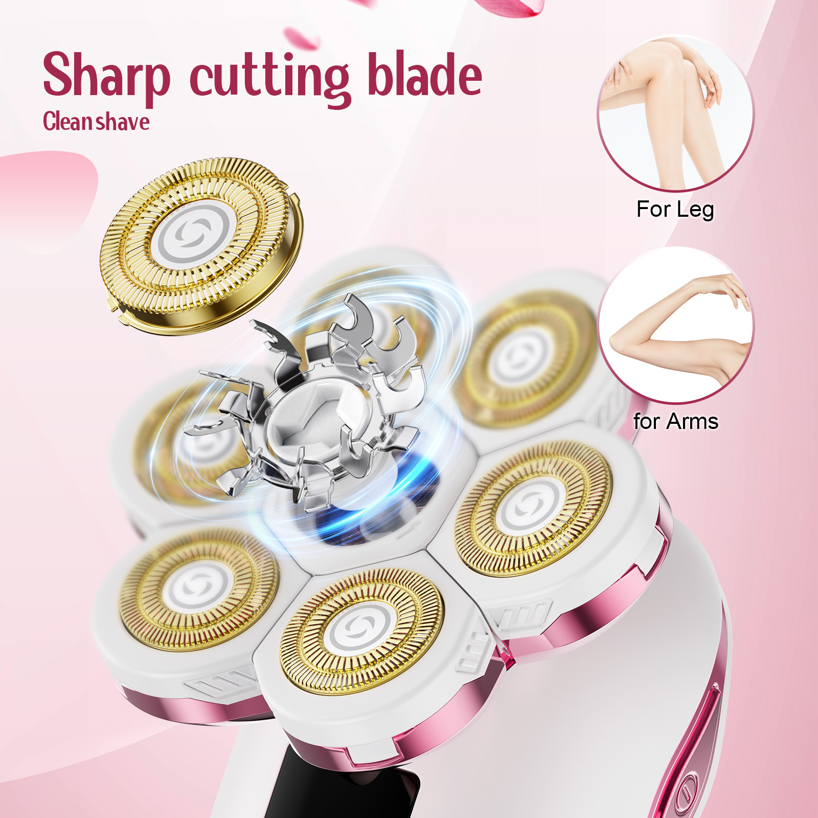 KVYESR Electric Razors for Women, 7D Floating Head Cordless Shaver, Wet/Dry Painless Hair Remover with Detachable Head, Waterproof for Face, Legs, Underarm, Ideal Gift - 图片 4