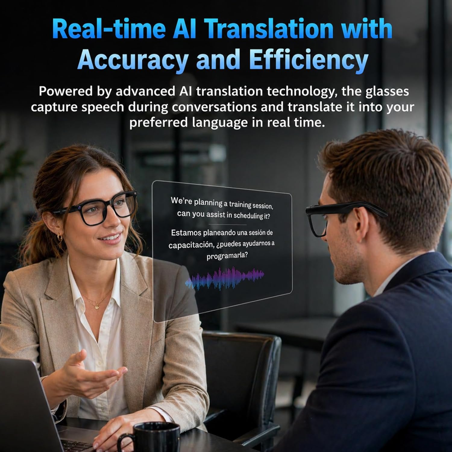Plunthorn AI Smart Glasses with Camera, 4K HD Video & Photo Capture, Real-Time Translation, Recording Glasses with AI Assistant, Open-Ear Audio, Object Recognition, Bluetooth, for Travel (Transparent Lens) - 图片 4