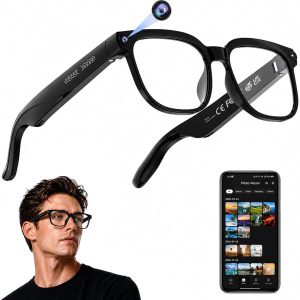 Plunthorn AI Smart Glasses with Camera, 4K HD Video & Photo Capture, Real-Time Translation, Recording Glasses with AI Assistant, Open-Ear Audio, Object Recognition, Bluetooth, for Travel (Transparent Lens)
