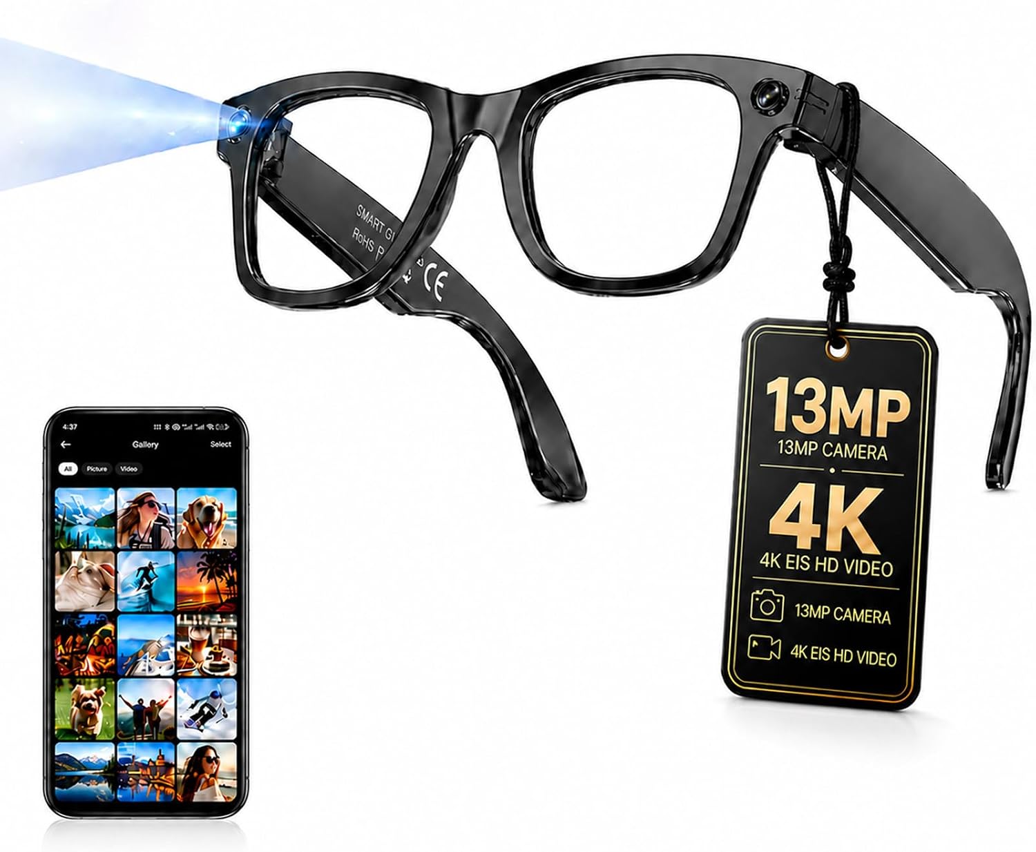 Zygorthla AI Smart Glasses with Camera, 13MP HD Capture, 4K EIS, Transparent Lenses