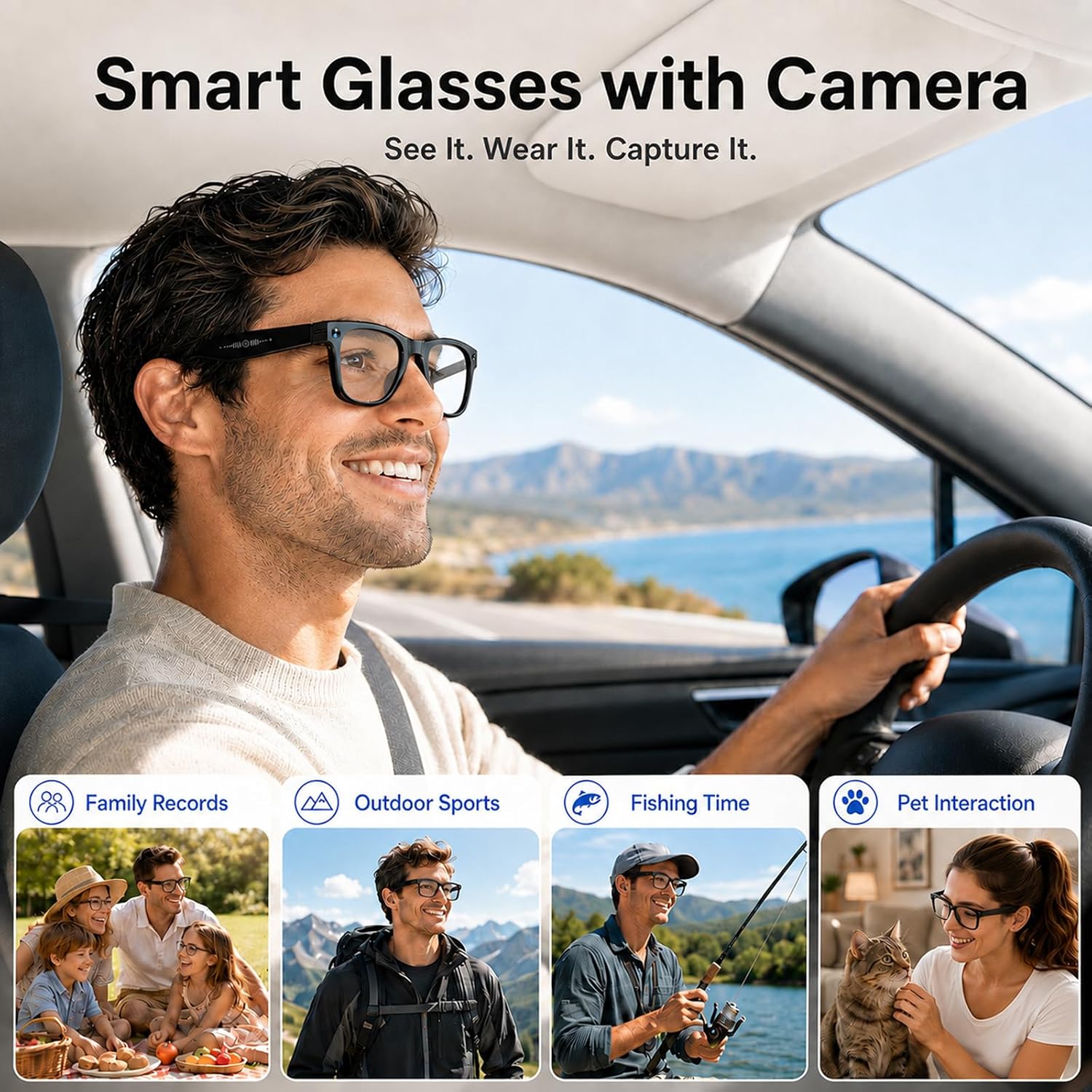 Zygorthla AI Smart Glasses with Camera, 13MP HD Capture, 4K EIS, Transparent Lenses - Image 6